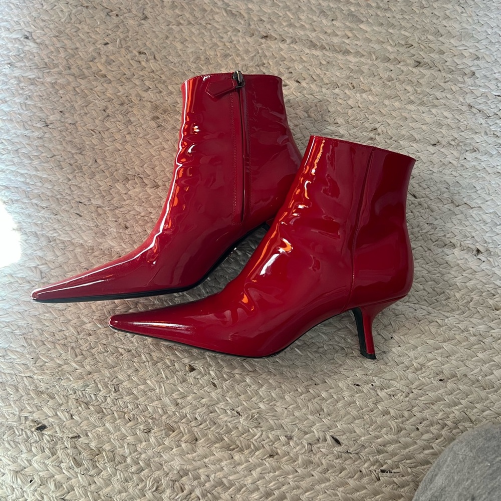 Prada red patent leather boots